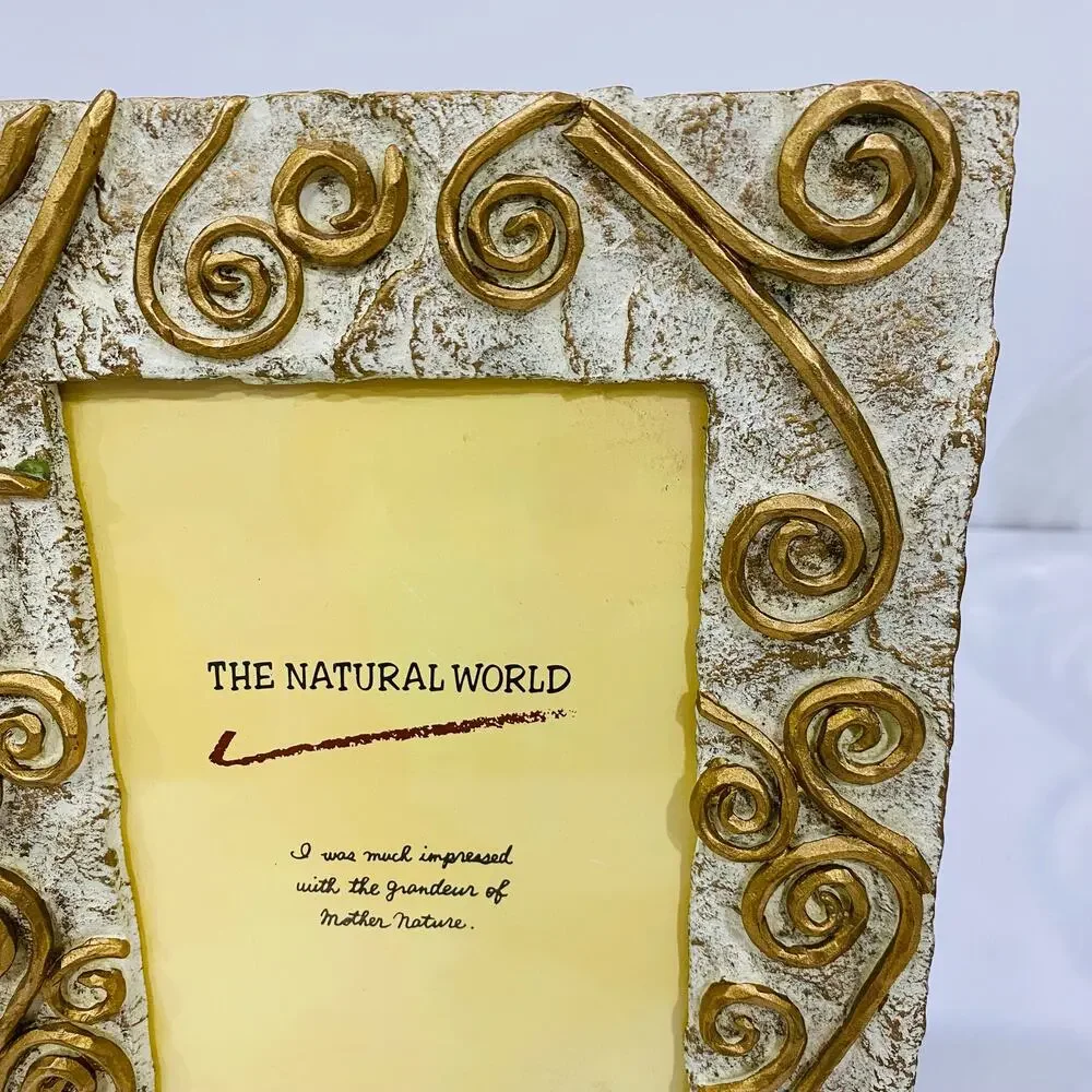 The Natural World Photo Picture Frame Whimsical White & Goldtone Mod Stone Look